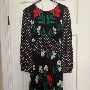 Coco Fennel Floral and Polka Dot Black Long-Sleeve Dress